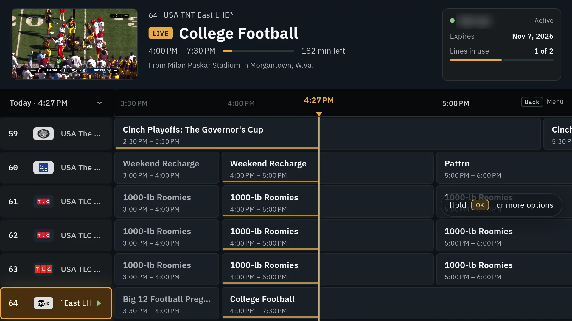 Every source in one grid, live and on demand side by side.